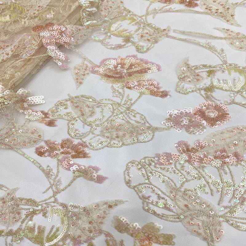 Warm-Tone Mixed-Size Sequin Mesh Fabric