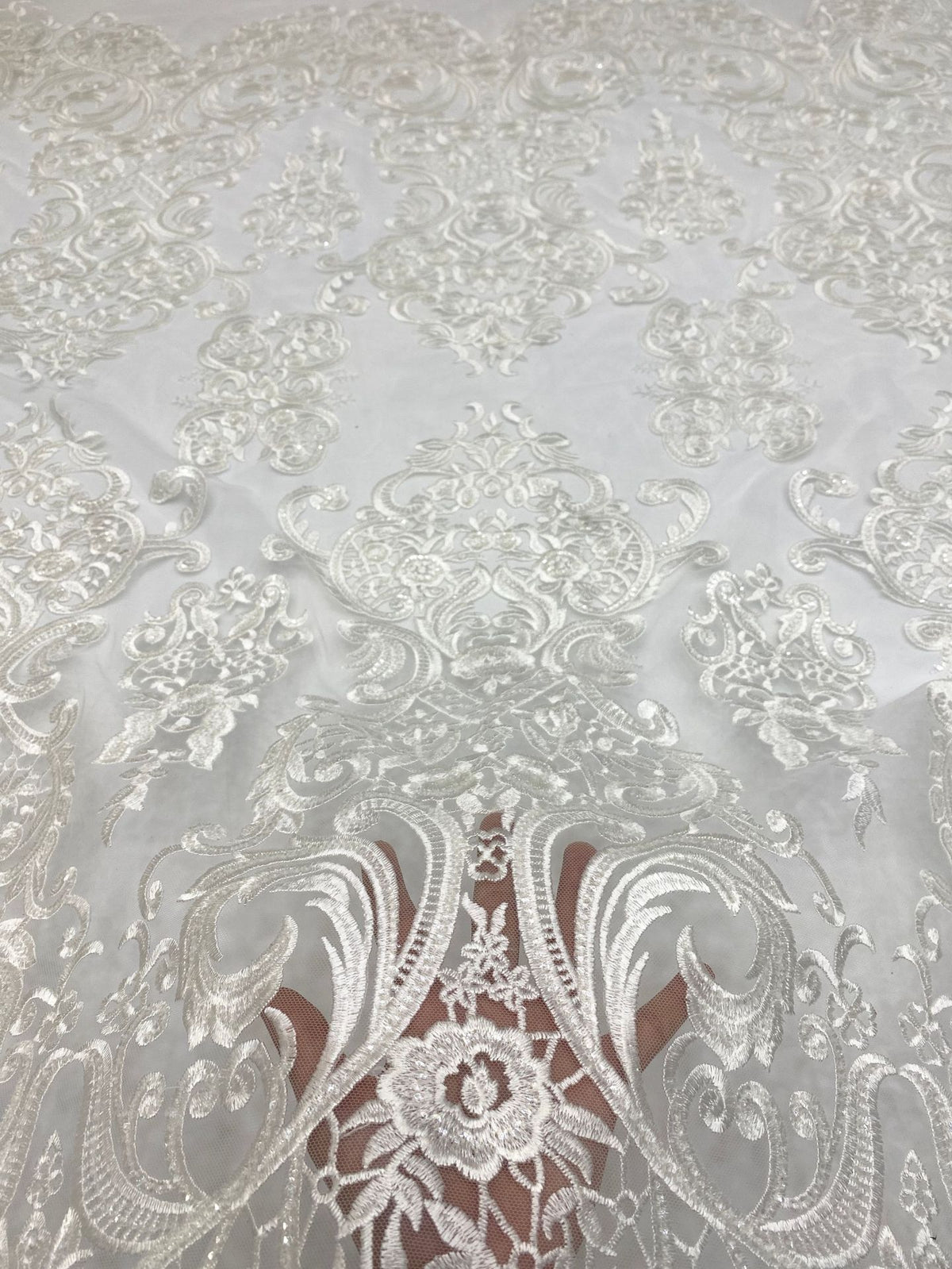Symmetrical Sequin Embroidered Bridal Fabric – Design 51263 — fabric photo 4