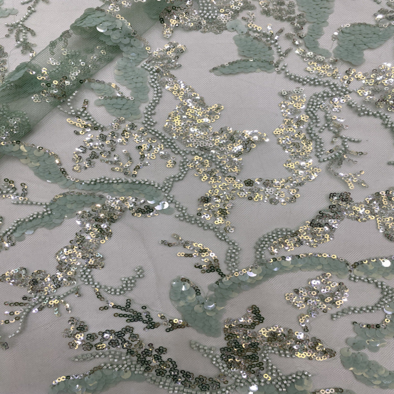 Beaded Mesh with 3/7mm Sequin Embroidery — fabric photo 4