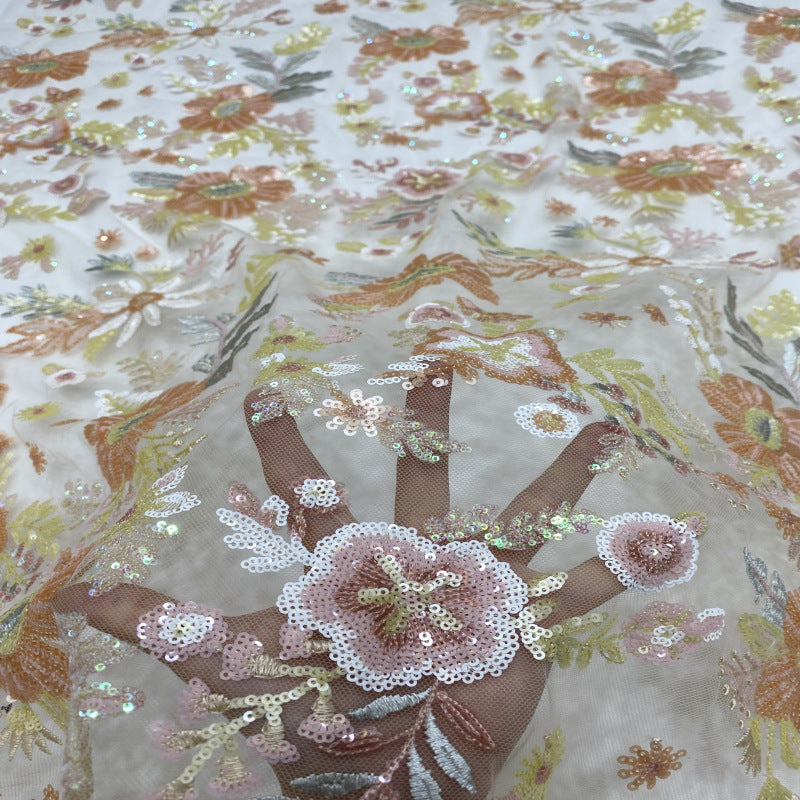 Botanical Colorful Sequin Dress Fabric — fabric photo 3