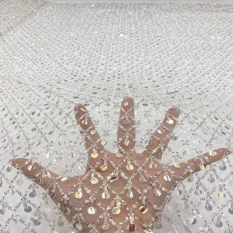 Crystal Sequin Bead Embroidered Bridal Fabric — fabric photo 2