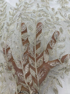 3D Floral Silver-Thread Beaded Sequin Embroidery Fabric — fabric photo 3