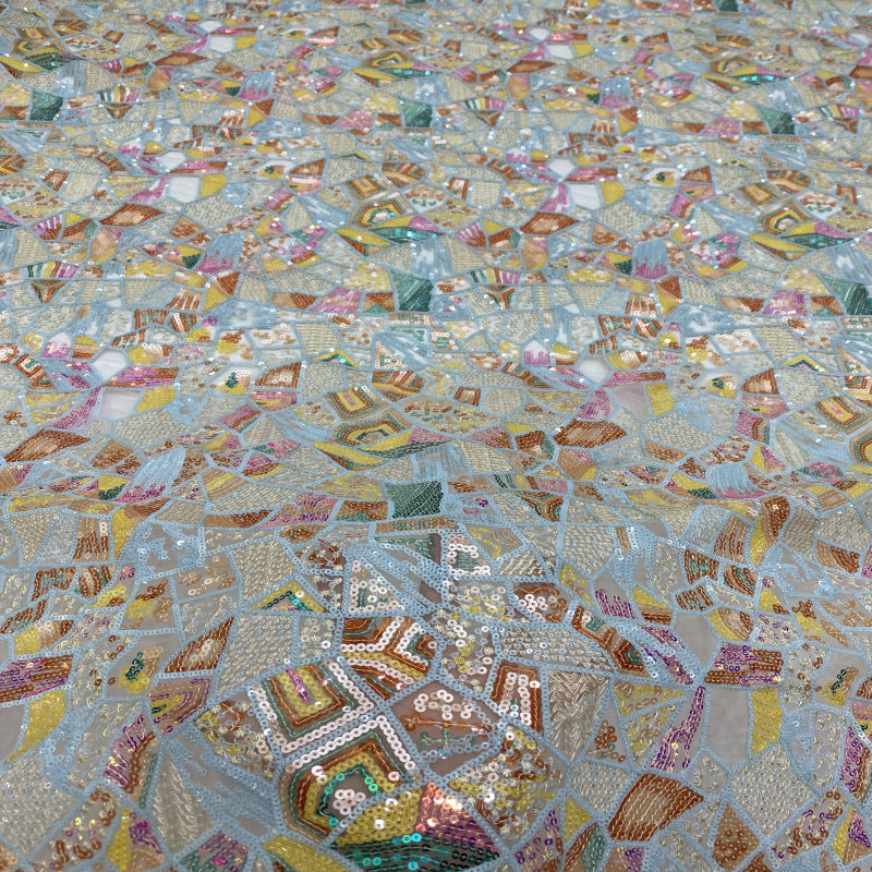 Geometric Multicolor Sequin Embroidery Fabric — fabric photo 3