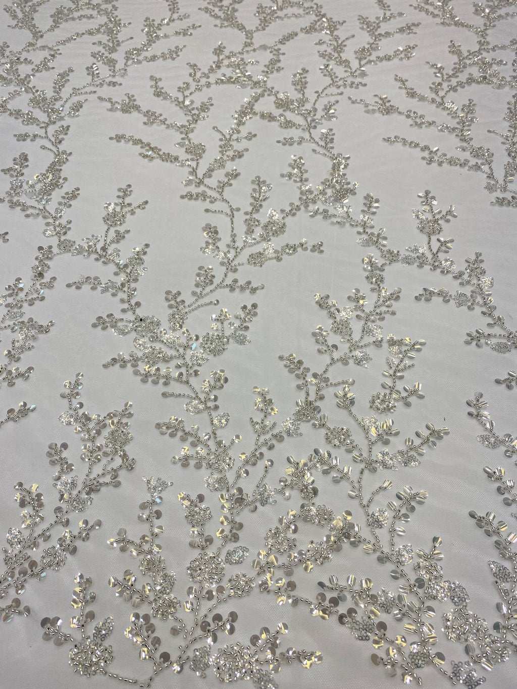 Branch-Motif Bead Embroidery with 3/7 mm Sequins — fabric photo 2
