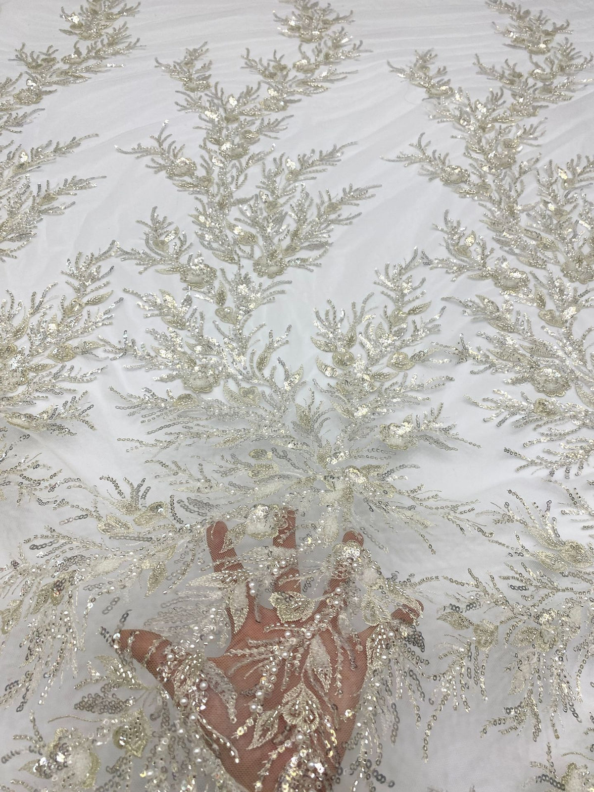3D Oversized Floral Bead Sequin Gown Fabric — fabric photo 2