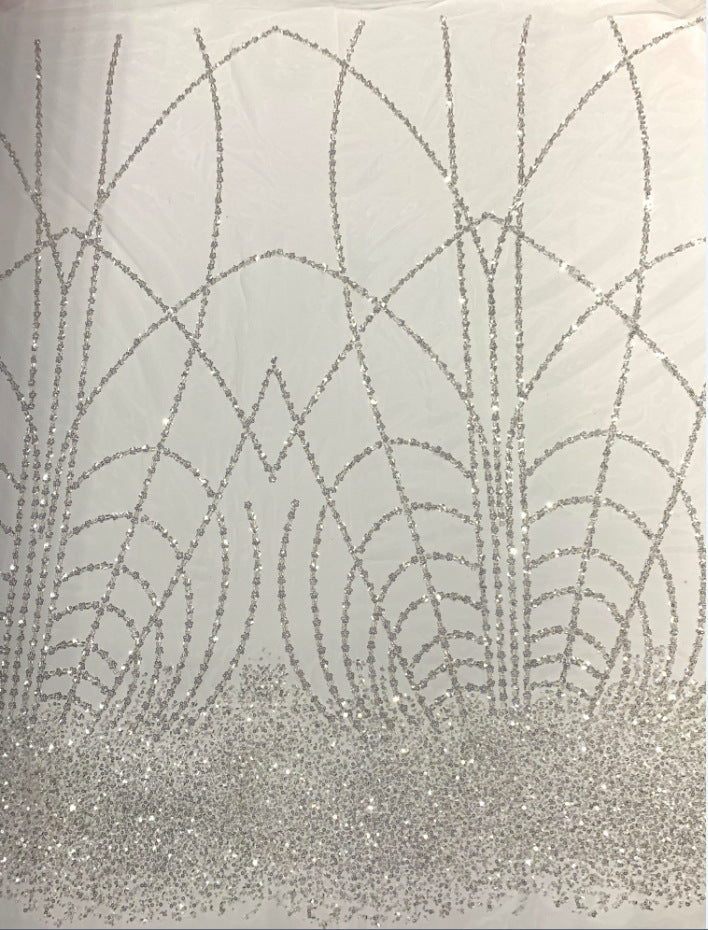Heavy Crystal-Look Sequin & Triple-Bead Embroidered Bridal Fabric