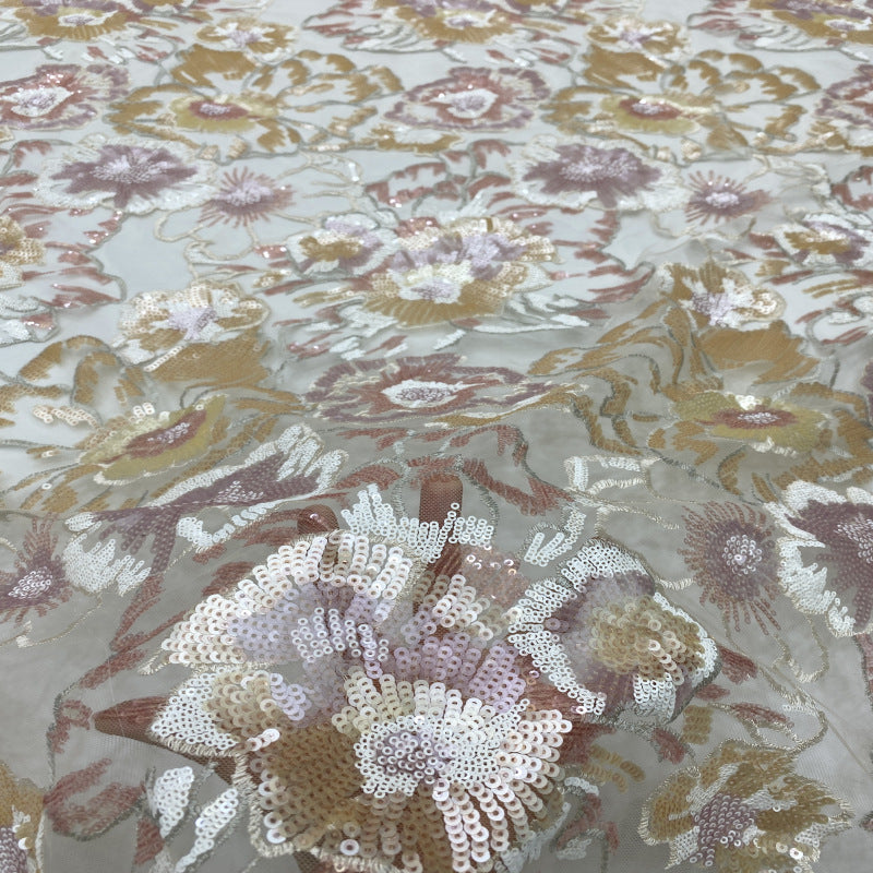 Multicolor 2/4/3/5 mm Sequin Embroidered Bridal Fabric — fabric photo 3