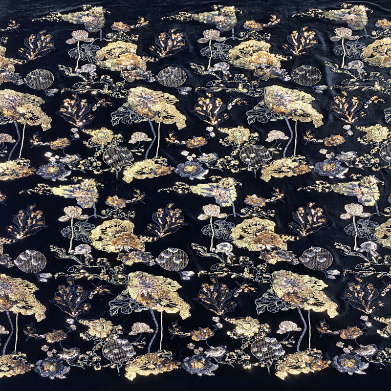 Vintage Multisize Sequin Velvet Fabric — fabric photo 2