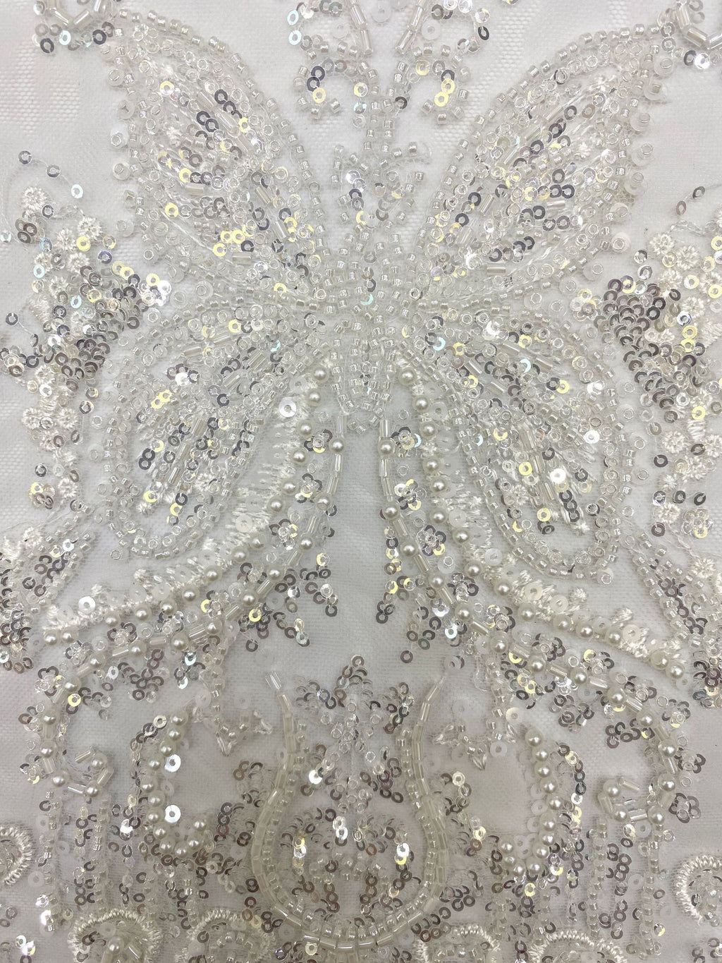 3D Floral Bugle Beaded Sequin Bridal Fabric — fabric photo 5