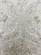 3D Floral Bugle Beaded Sequin Bridal Fabric — fabric photo 5