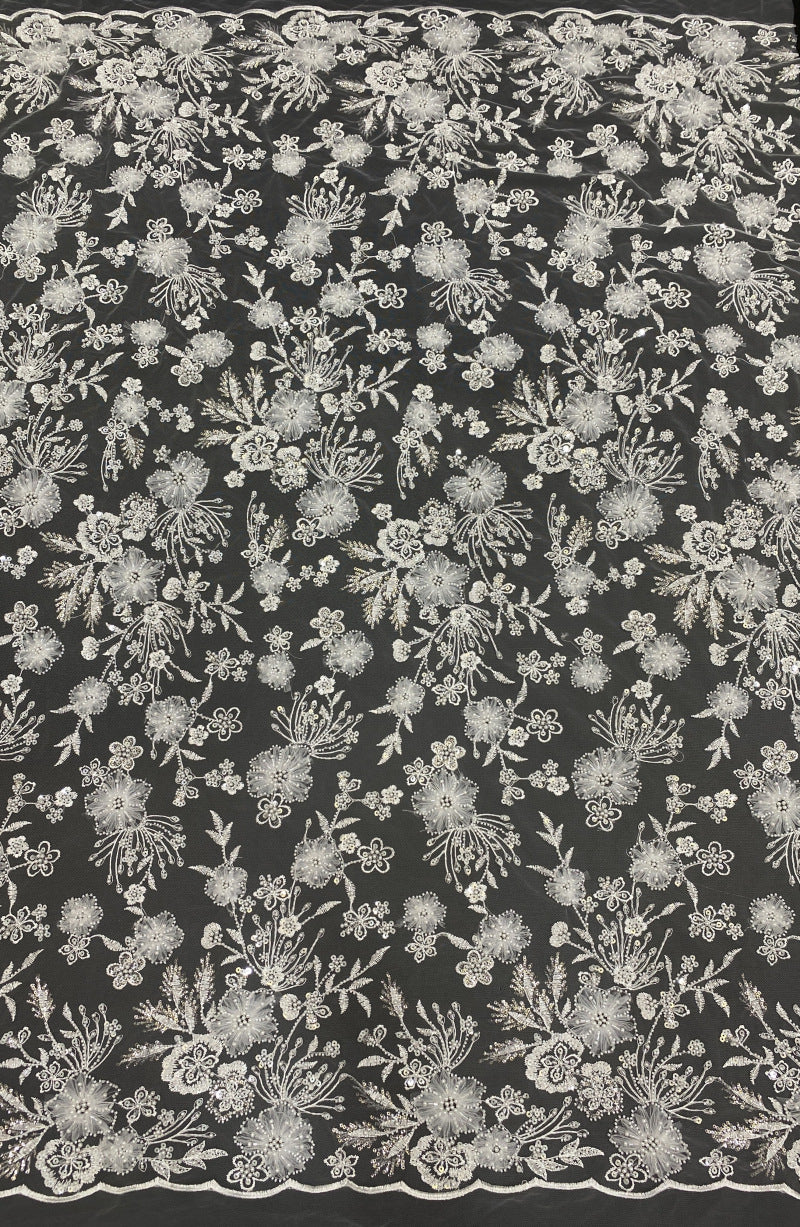 Botanical Sequin & Bugle-Bead Embroidered Bridal Fabric – Design 78815 — fabric photo 6