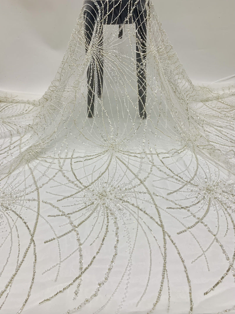Heavy 3 mm Sequin & Bugle-Bead Embroidered Bridal Fabric