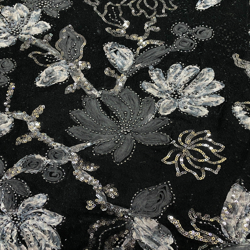Velvet Ribbon Bead & Sequin Embroidered Fabric — fabric photo 5