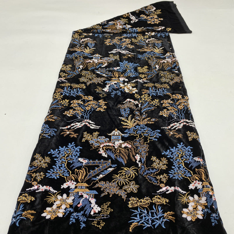 Velvet Ethnic-Style Bead Sequin Embroidery Fabric