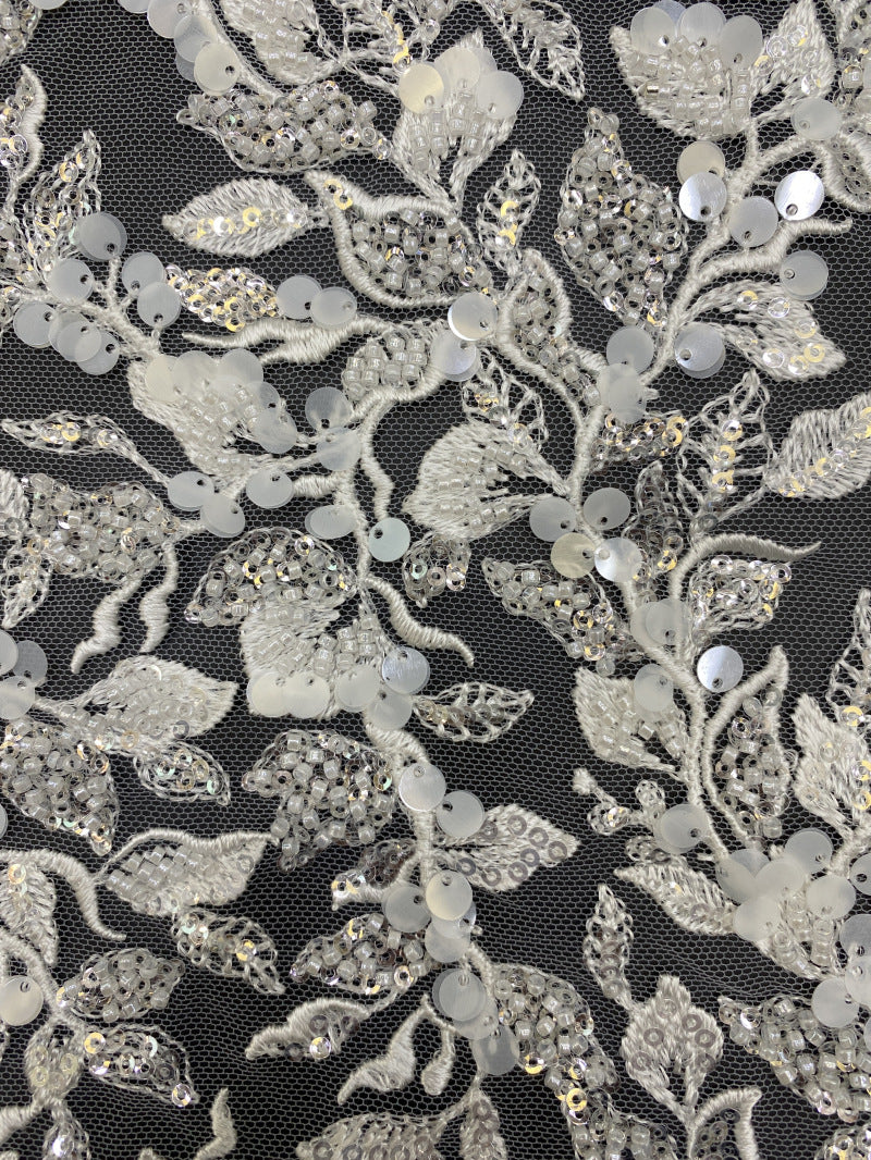 Thread Bead & 3/7mm Sequin Wedding Fabric — fabric photo 2