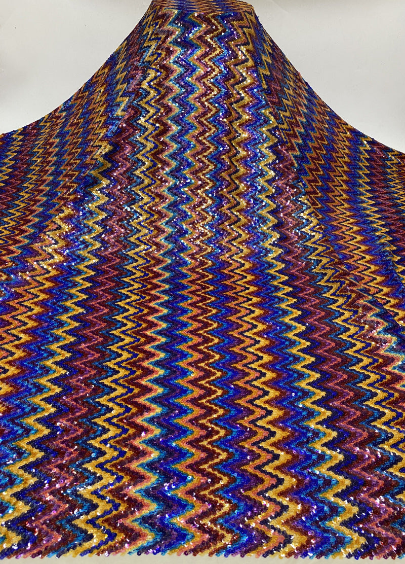 Multicolor Wave Sequin Embroidered Stretch Mesh Fabric — fabric photo 2