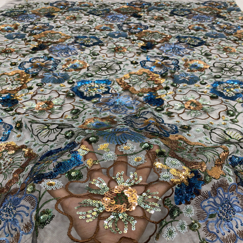 Multicolor Layered Sequin Embroidered Tulle Mesh Fabric — fabric photo 3