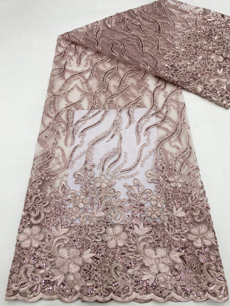 Symmetrical Sequin & Cordwork Embroidered Bridal Fabric — fabric photo 6