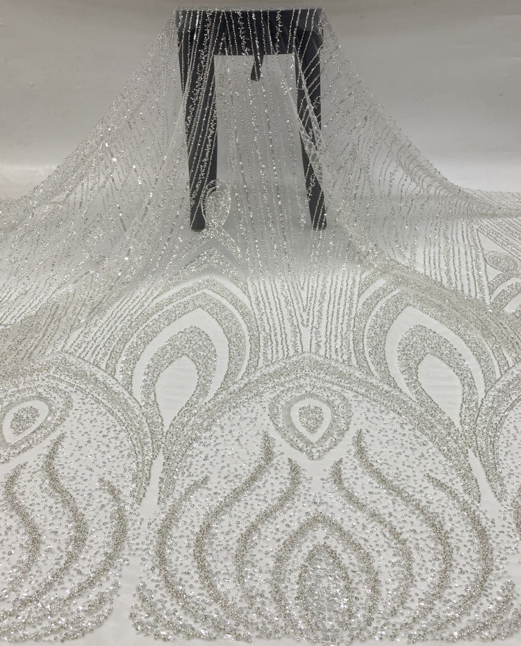 European-Style Large Floral Bead & Sequin Fabric
