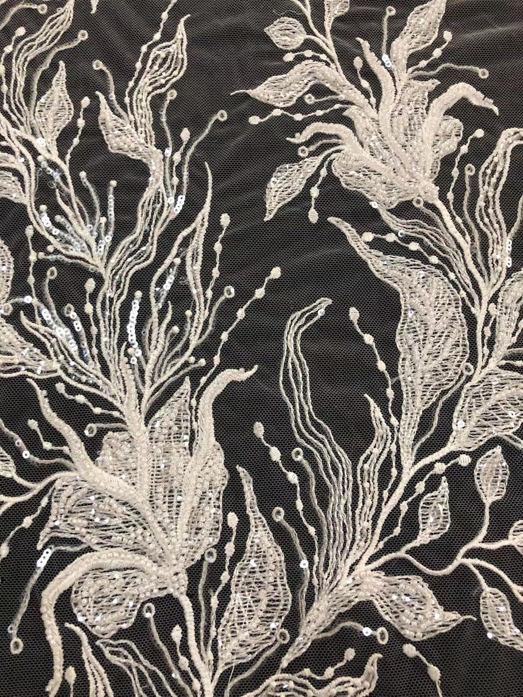 White-Core Beaded Bridal Fabric with 3/4 mm Sequins — fabric photo 2
