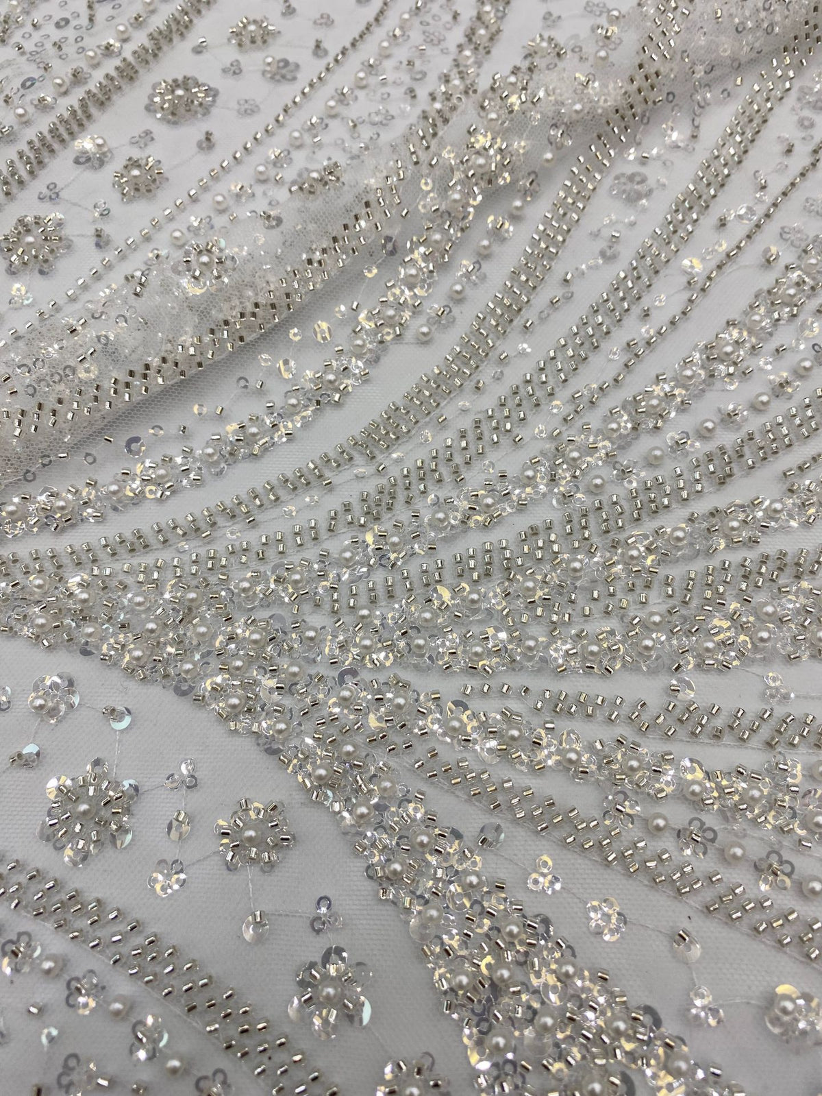 Crystal-Look Sequin & Bubble-Bead Embroidered Bridal Fabric – Design 09407 — fabric photo 3