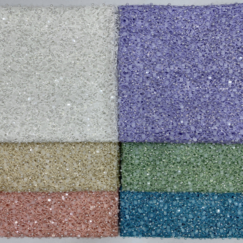 Lace-Base Raised Bead and Sequin Embroidered Fabric — fabric photo 2