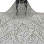 3/4 mm Crystal-Look Sequin & Silver-Bead Embroidered Bridal Fabric – Design 22111