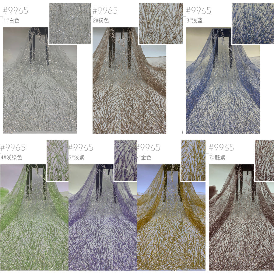 Bugle Bead & 2/4 mm Crystal Sequin Embroidered Fabric — fabric photo 5
