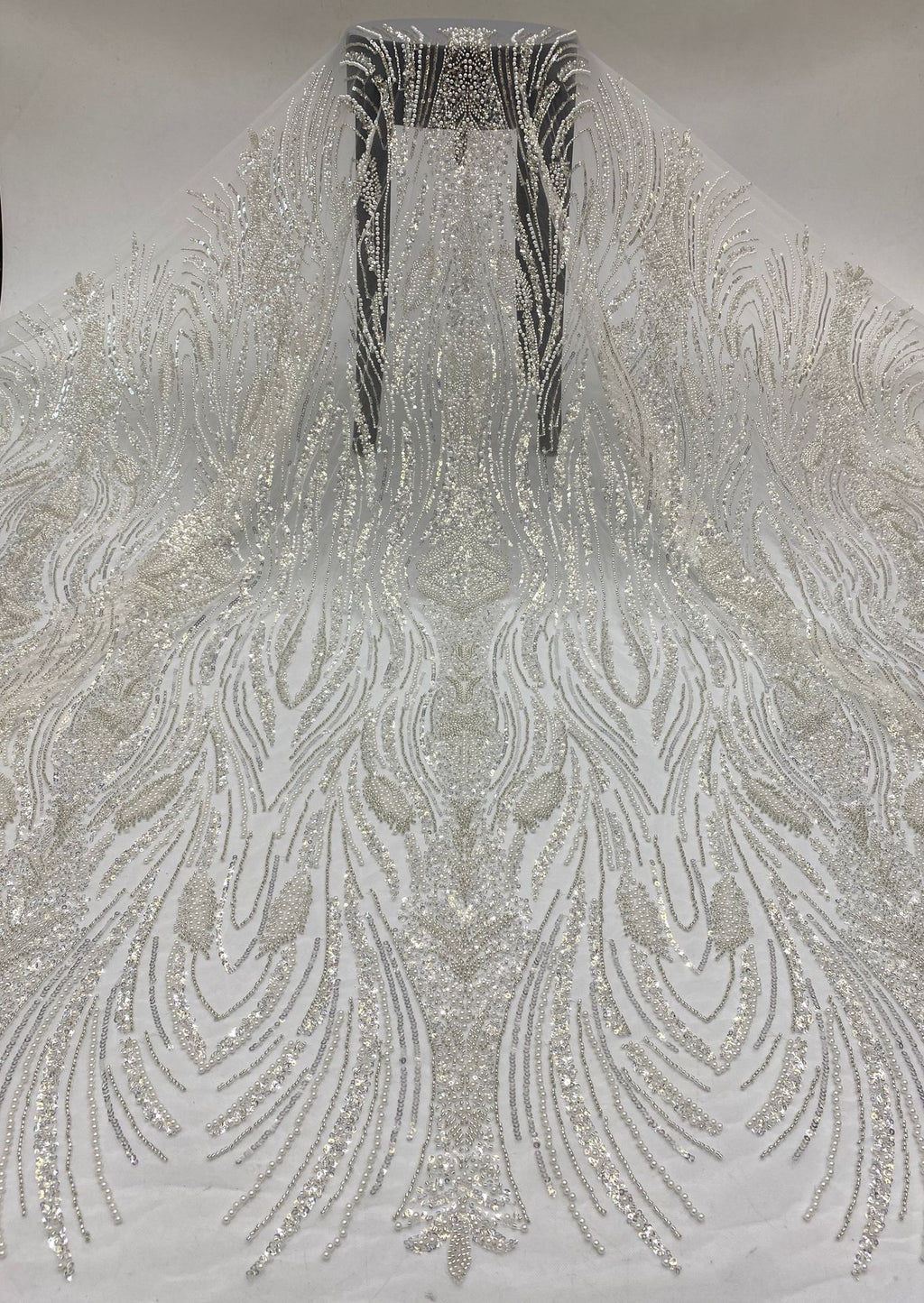 Heavy 3/4 mm Sequin & Bubble-Bead Embroidered Bridal Fabric