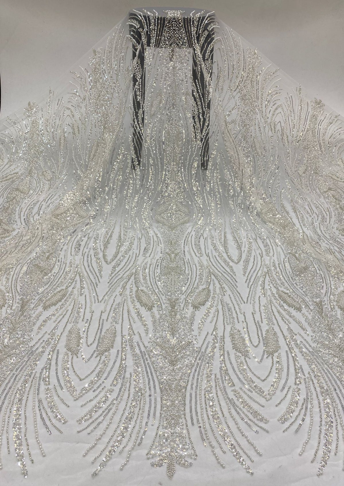 Heavy 3/4 mm Sequin & Bubble-Bead Embroidered Bridal Fabric
