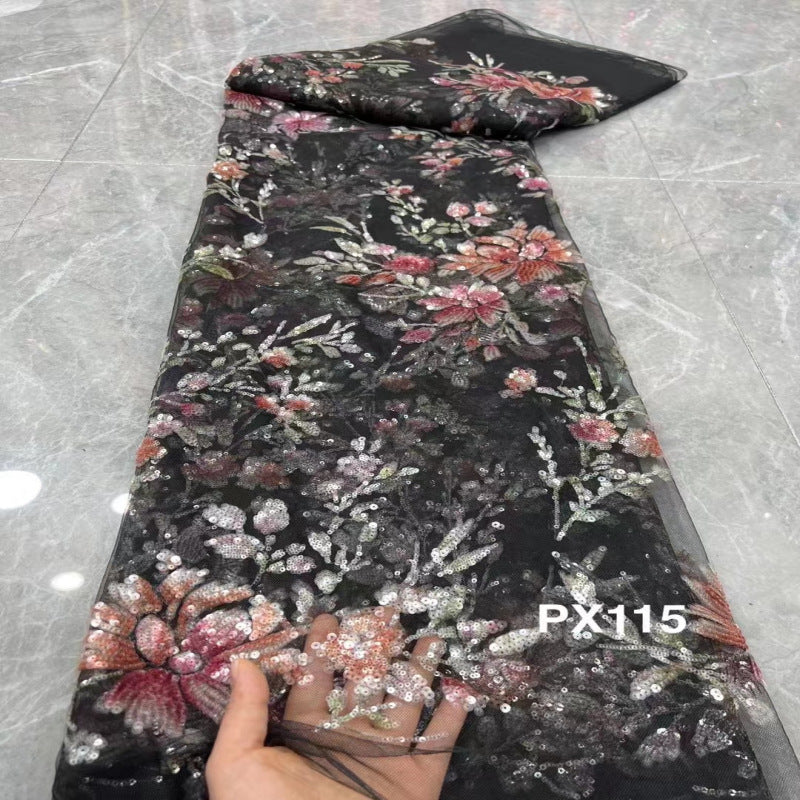 Botanical Printed Multicolor Sequin Fabric — fabric photo 4
