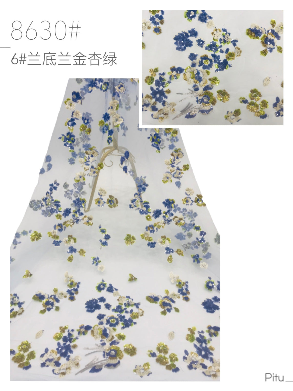 Fine Small Floral Sequin Embroidered Bridal Fabric — fabric photo 4
