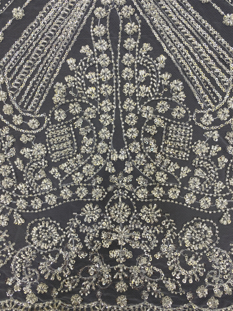 Bugle Bead & 3/4mm Crystal Sequin Bridal Fabric — fabric photo 3