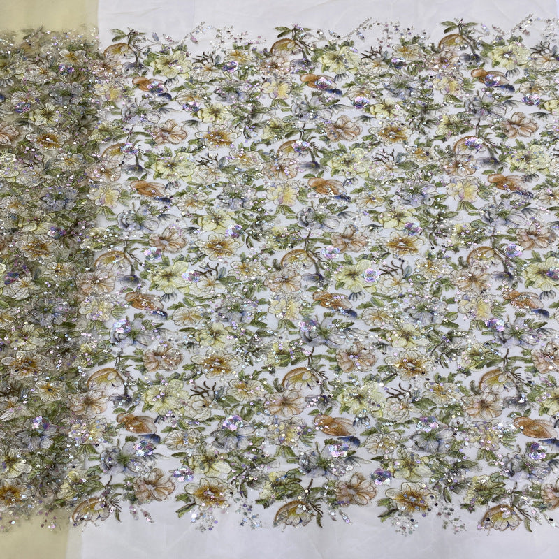 Printed Rose Bead Sequin Embroidery Fabric — fabric photo 2