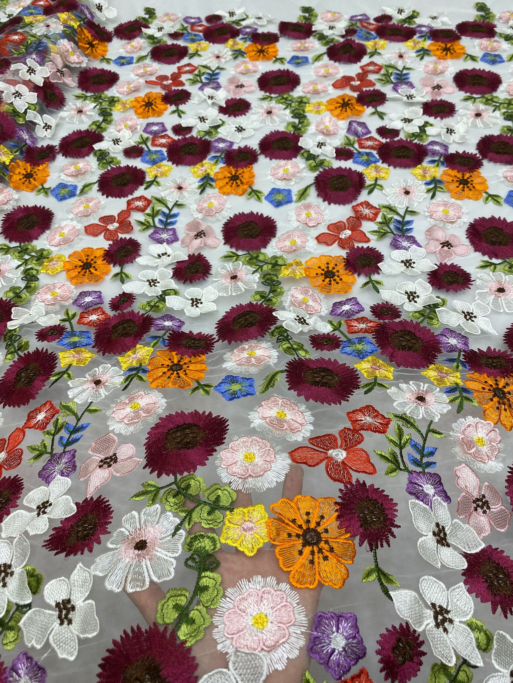 Multicolor Appliqué Bridal Fabric — fabric photo 4
