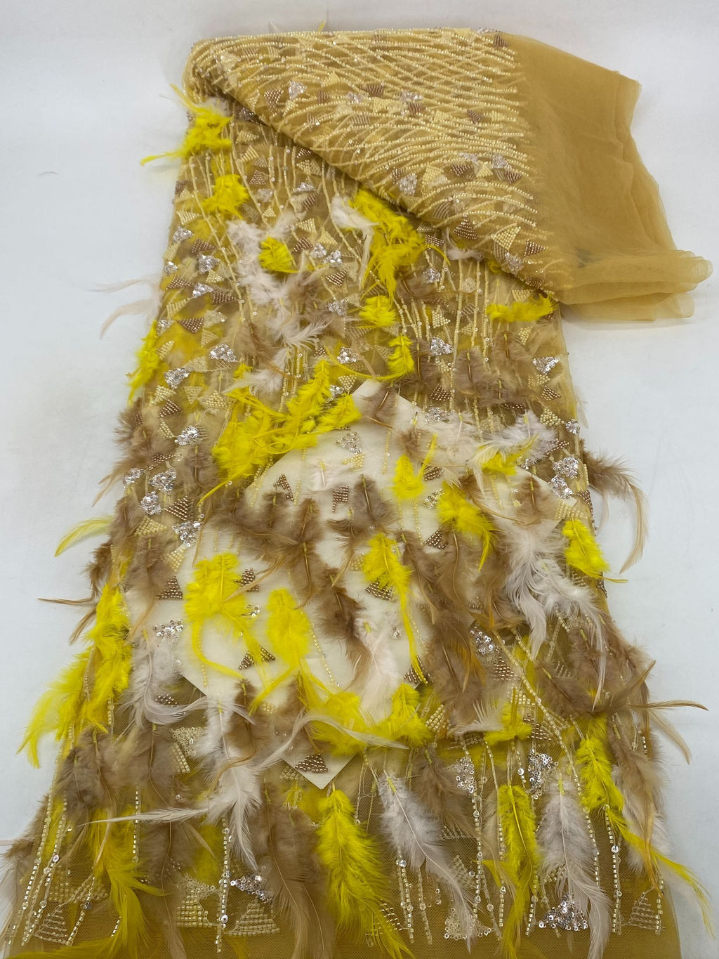 Feather Bead & Sequin Embroidered Bridal Fabric — fabric photo 6