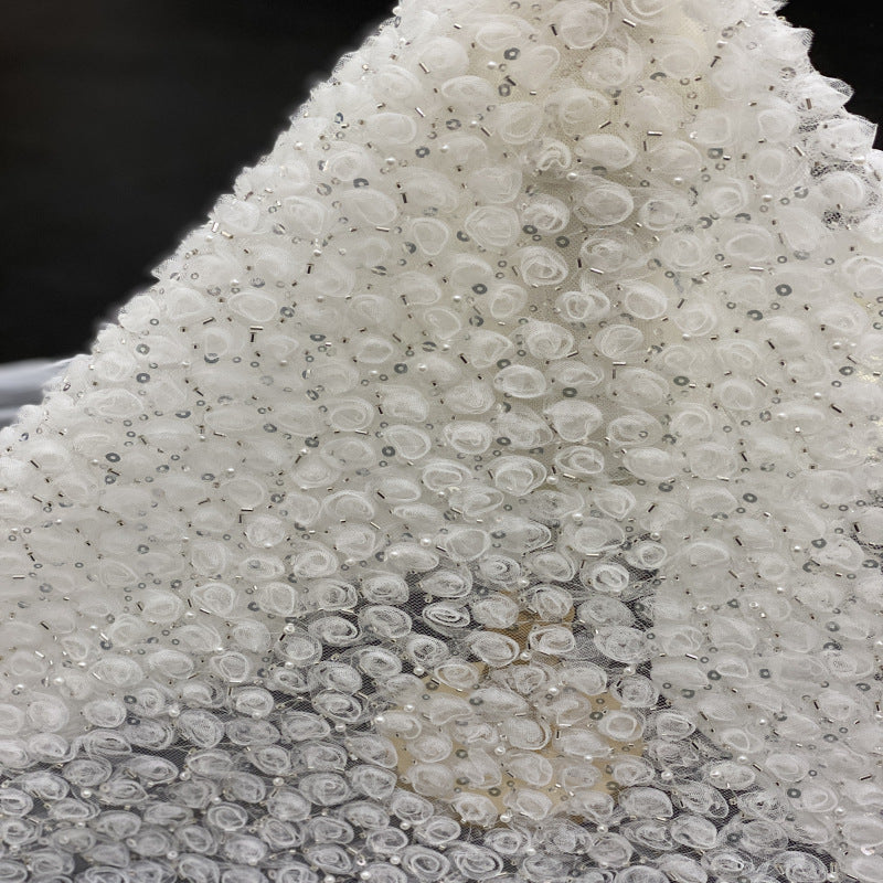 Cordwork Bugle-Bead and Sequin Embroidered Fabric