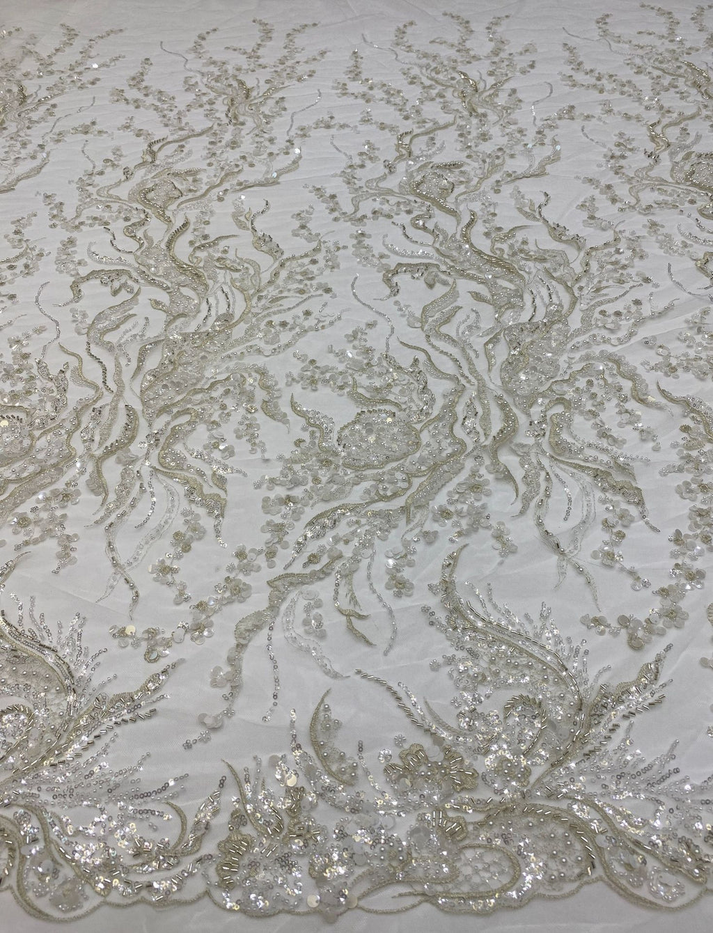Silver-Thread Triple-Bead Embroidery with 3/7 mm Sequins — fabric photo 2