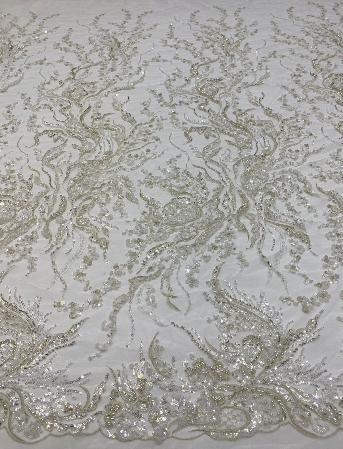 Silver-Thread Triple-Bead Embroidery with 3/7 mm Sequins — fabric photo 2