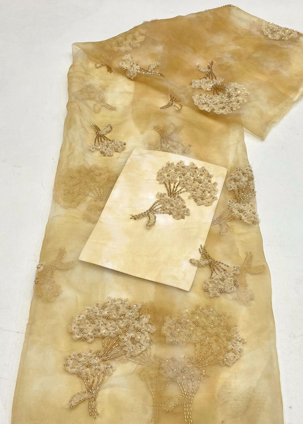 Printed Ribbon Bugle Bead Sequin Organza Fabric — fabric photo 6