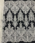 4 mm Sequin & White-Core Bead Embroidered Bridal Fabric