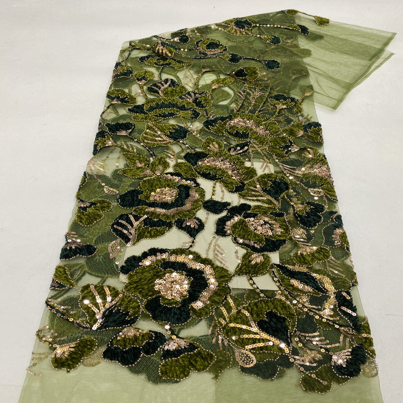 Two-Tone Cordwork Bead & Sequin Embroidered Fabric — fabric photo 5