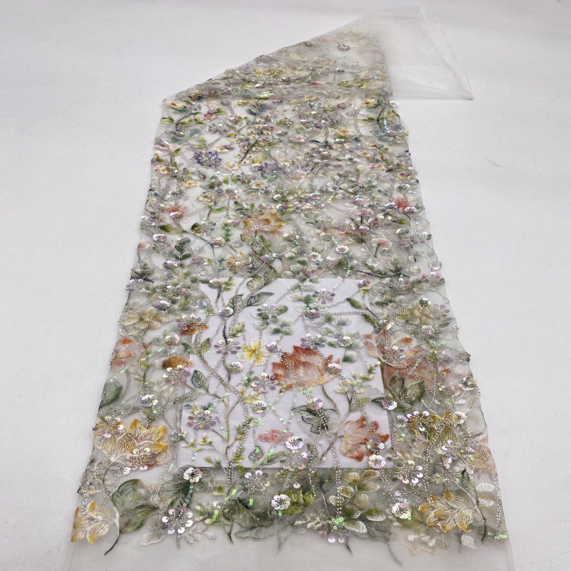 Printed Bead & Sequin Embroidered Dress Fabric