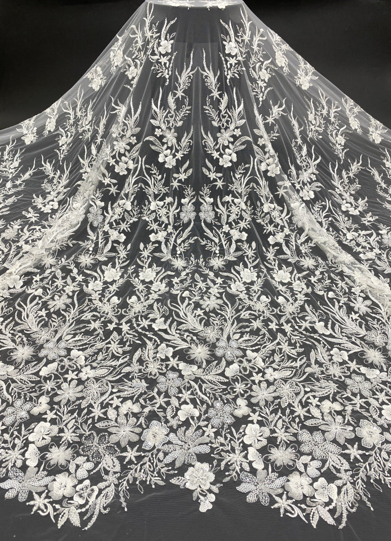 Bugle Beaded Sequin Wedding Lace Fabric — fabric photo 6