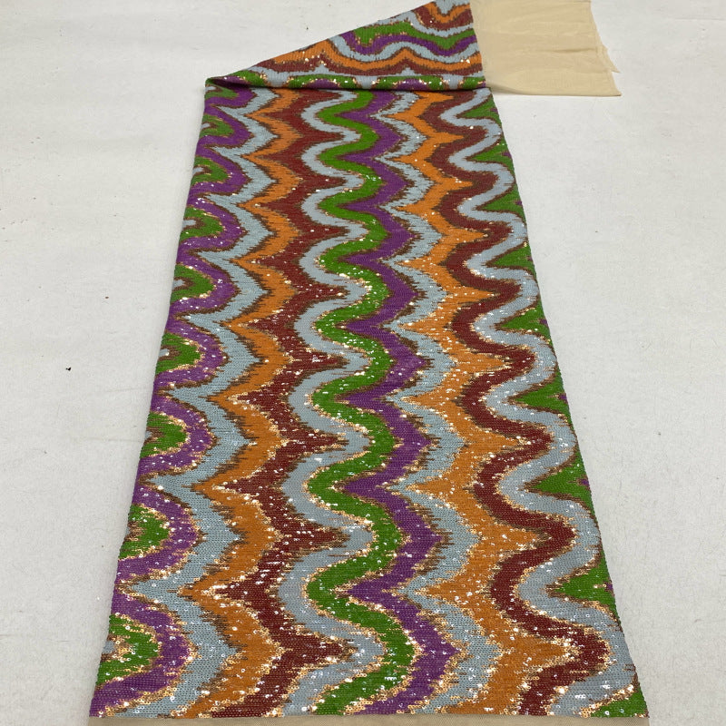 Multicolor Wave 3 mm Sequin Embroidered Bridal Fabric — fabric photo 4