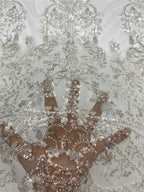3 mm Crystal-Look Sequin & Silver-Bead Embroidered Bridal Fabric — fabric photo 5