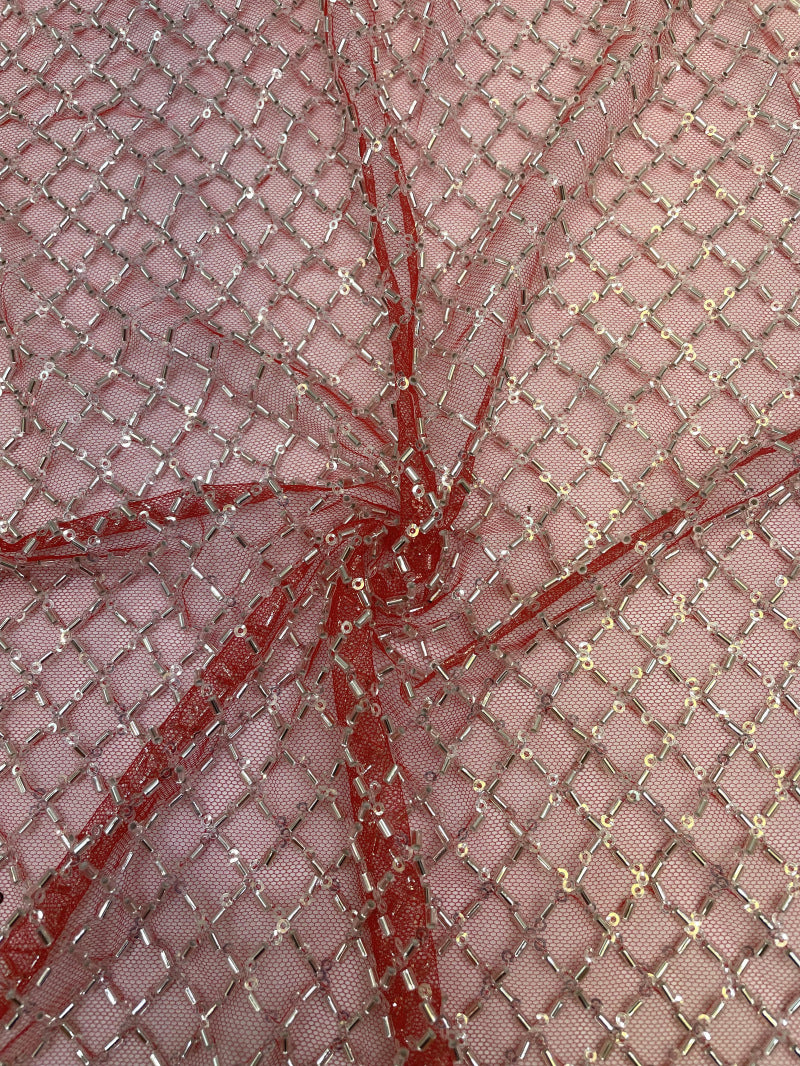 Diamond Bugle Bead & 3mm Crystal Sequin Fabric — fabric photo 3