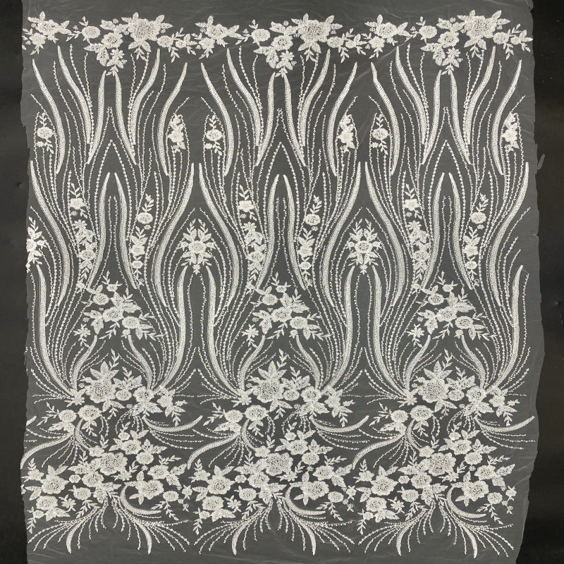 Sequin & Bugle-Bead Embroidered Bridal Fabric – Design 86687