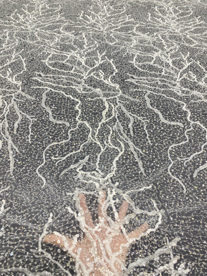 Heavy Sequin Embroidered Irregular Mesh Fabric — fabric photo 2