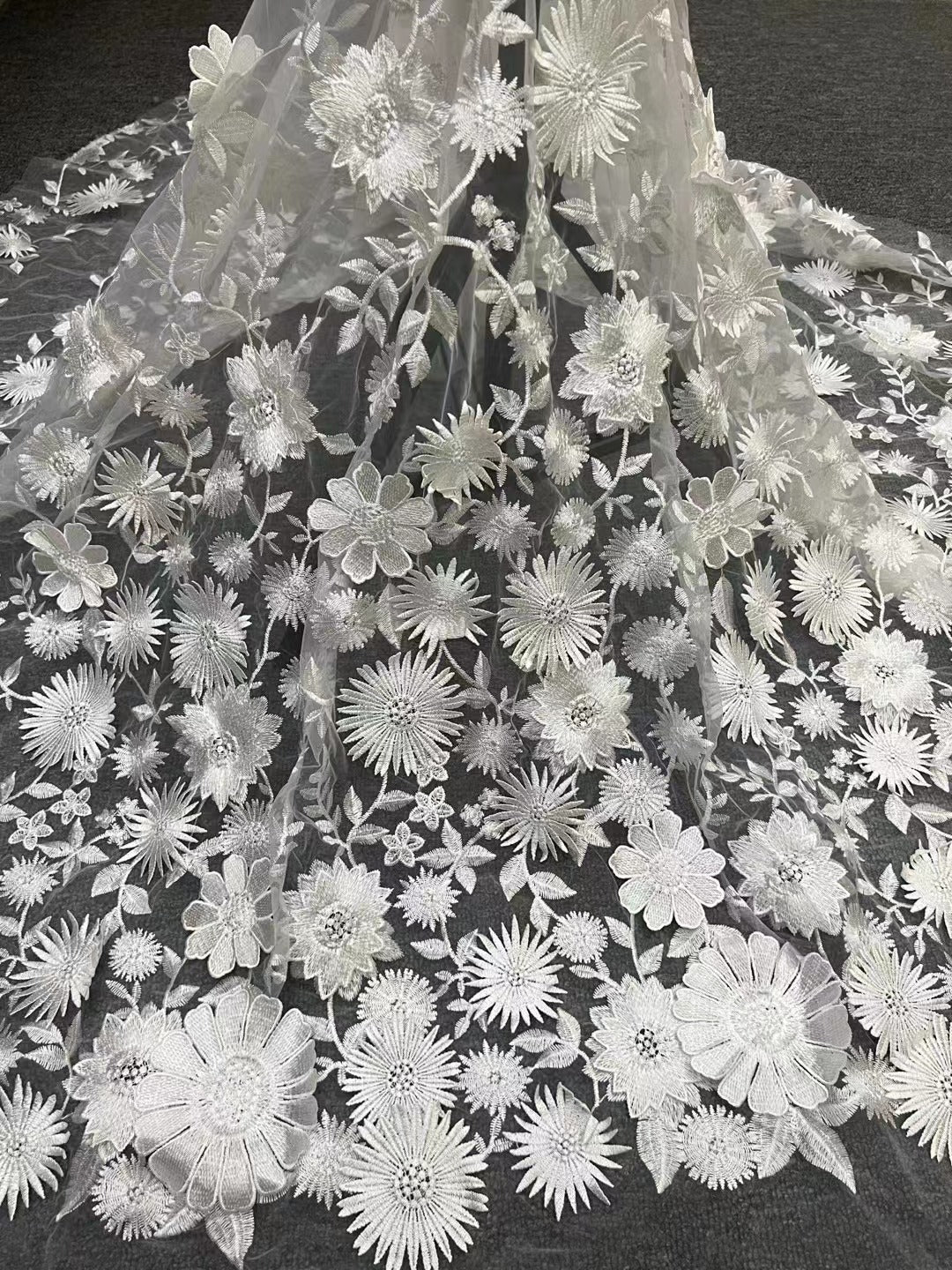 Multicolor Asymmetric Appliqué Embroidery Fabric — fabric photo 4